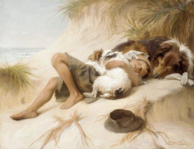 Unknown Margaret Collyer Young Boy Asleep with Dogs